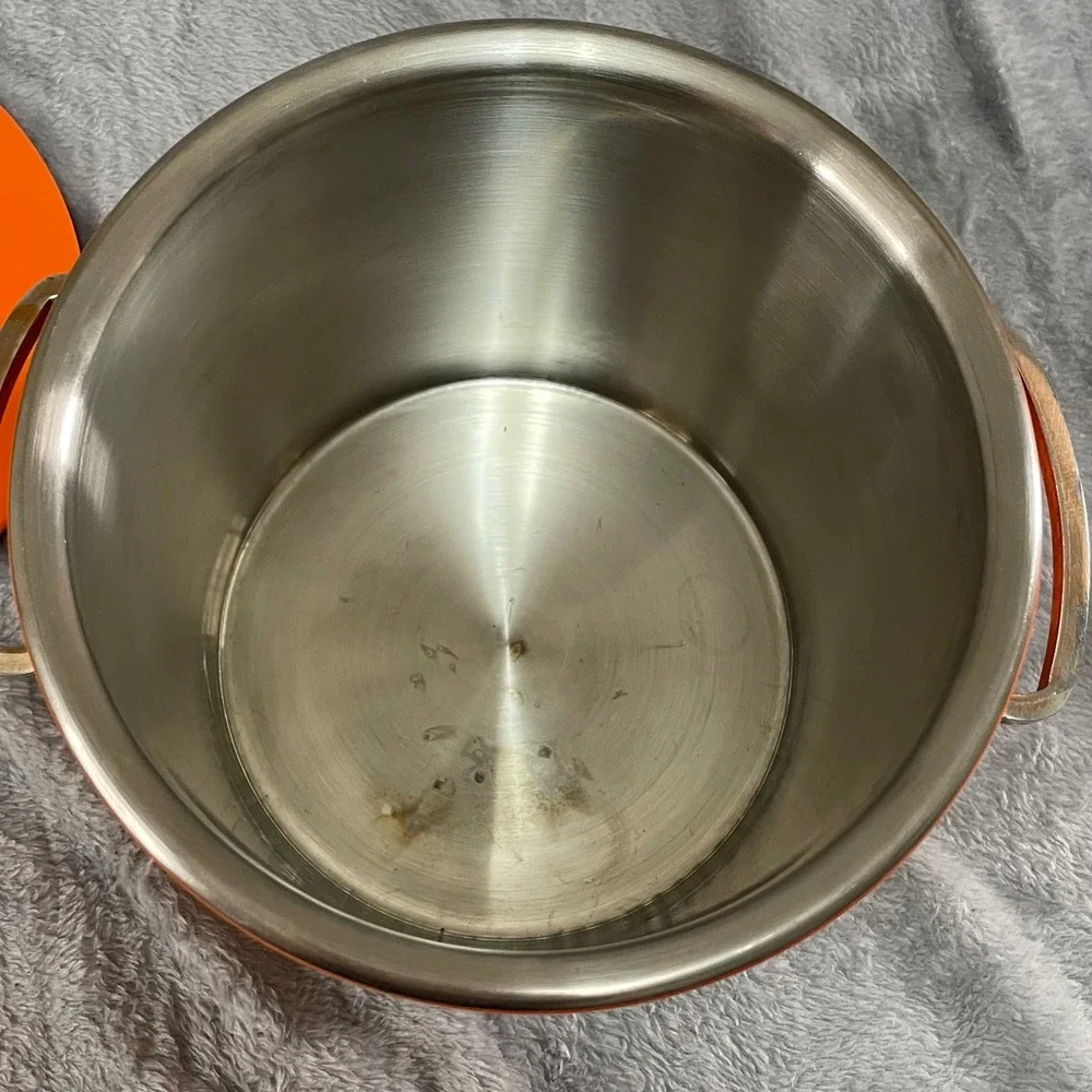 Fiesta Orange Enamel Metal Ice Bucket with Lid and Brass Accents Vintage Retro
